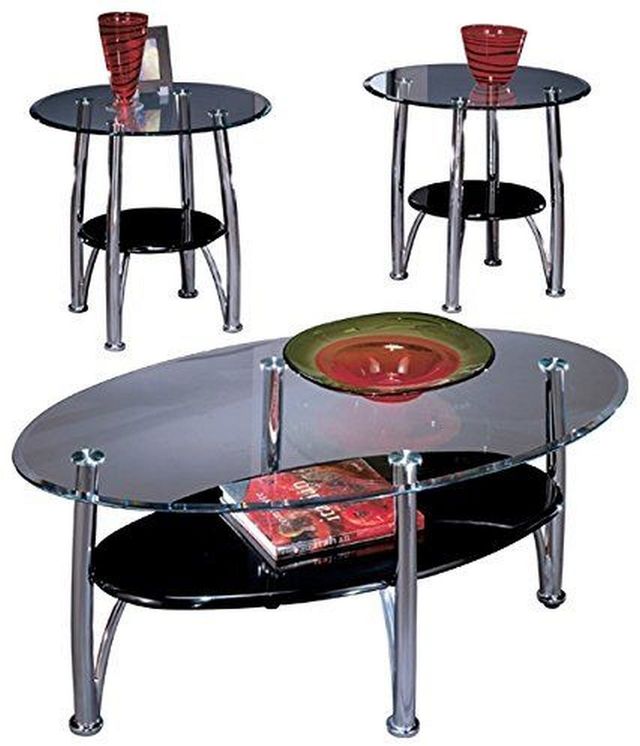 Signature Design by Ashley® Dempsey 3 Piece Black/Chrome Occasional Table Set  0
