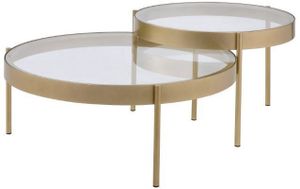 ACME Furniture Andover 2-Piece Glass Top Nesting Table Set with Gold Base