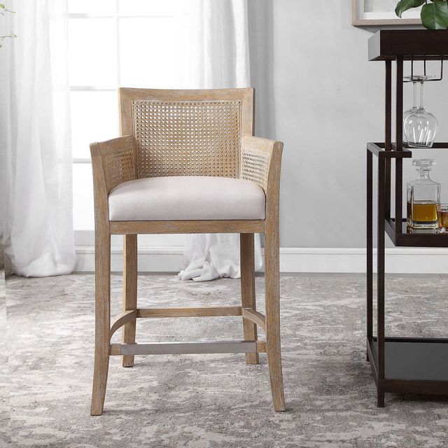 Uttermost® Encore Off-White Natural Counter Height Stool 5