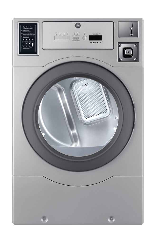 Crossover True Commercial Laundry - 7.0 Cu. Ft. Silver Heavy Duty Top Control Gas Dryer with Coin Option/Card Ready Included-0