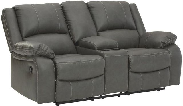 Signature Design by Ashley® Calderwell Gray Reclining Loveseat with Console 0