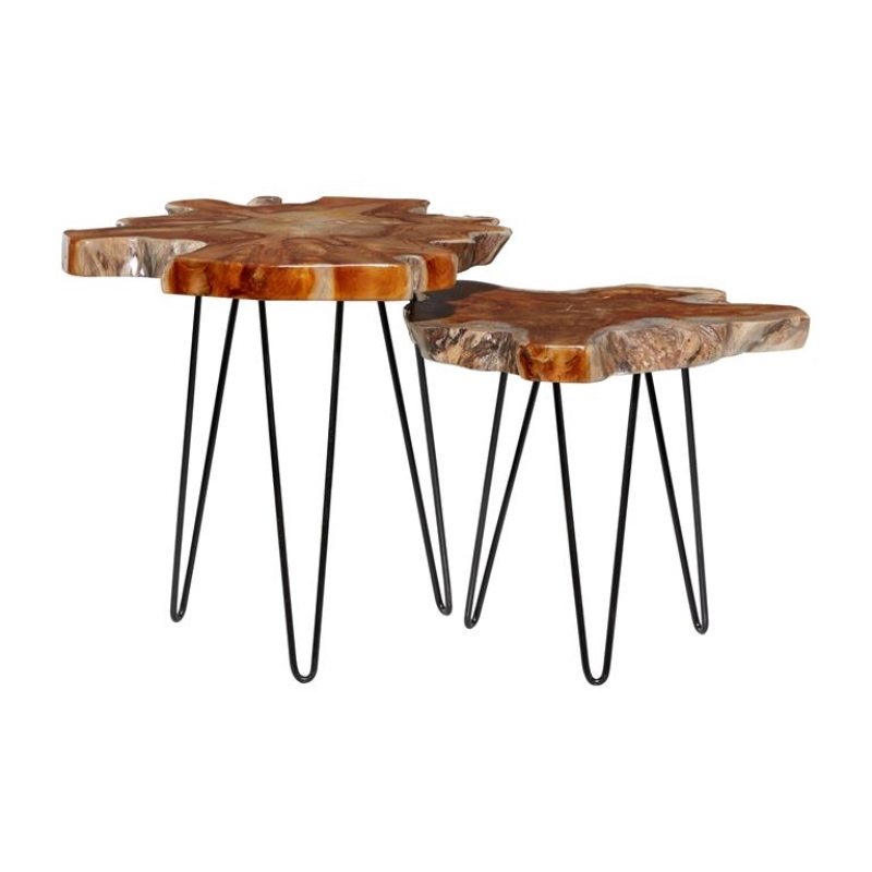 Uma Home Teak Wood and Metal Side Tables - Set of 2