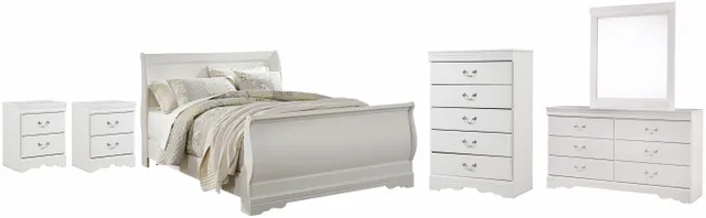 Signature Design by Ashley® Anarasia 5-Piece White Queen Sleigh Bed Set
