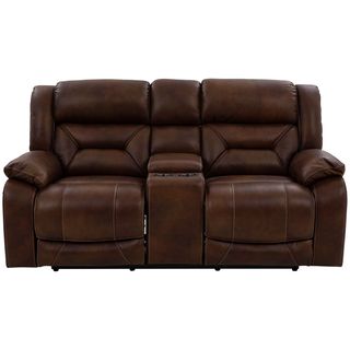 Cheers Roswell Brown Leather Power Reclining Console Loveseat