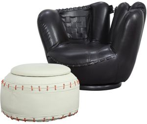 ACME Furniture All Star 2-Piece Black/White Baseball and Glove Chair and Ottoman Set