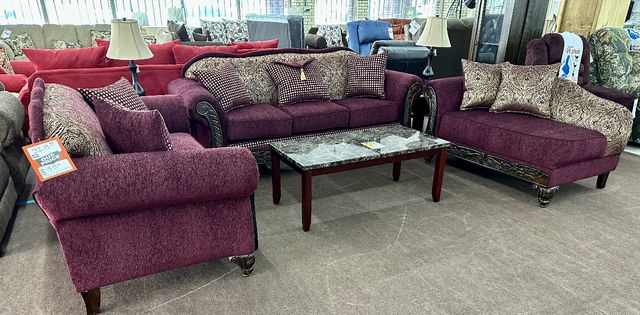Classic Chaise Lounger, Sofa, and Loveseat Set, Medellin-Wine