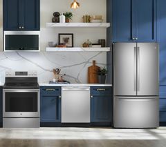 GE Profile 4 Pc Kitchen Package with 23.1 Cu. Ft. Counter-Depth French-Door Refrigerator with Internal Water Dispenser PLUS a FREE Countertop Icemaker!
