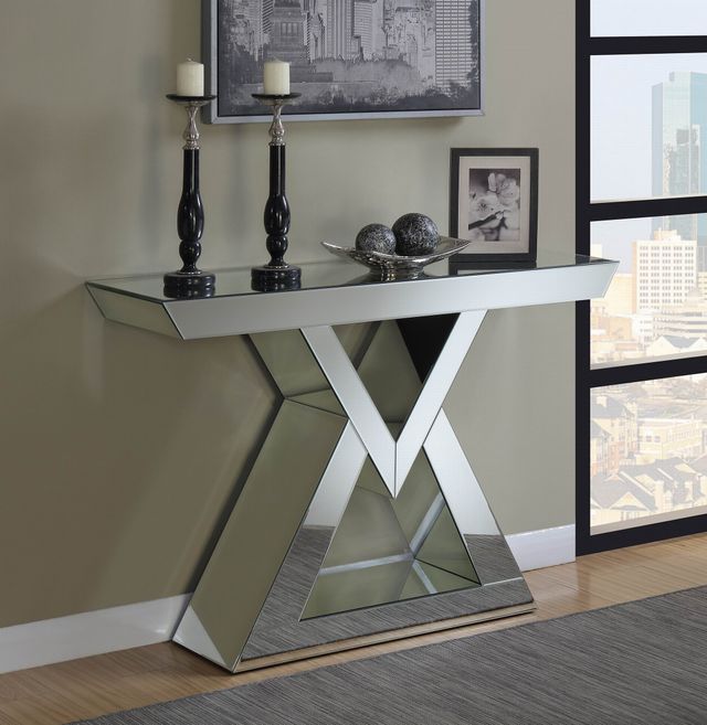 Coaster® Clear Mirror Console Table With Triangle Base 1