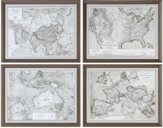 Uttermost® by Grace Feyock World Maps 4-Piece Sepia Framed Prints-0