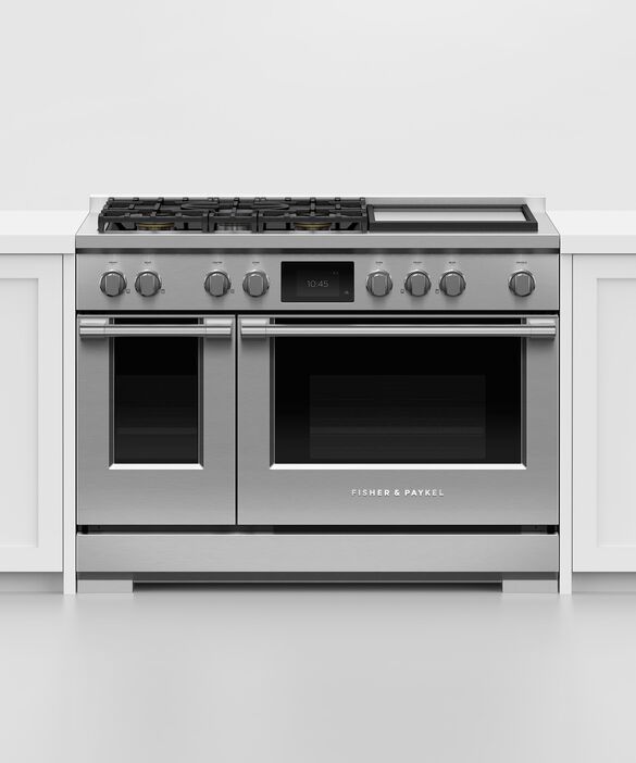 Fisher & Paykel Series 9 48" Stainless Steel with Black Glass Pro Style Dual Fuel Range 4