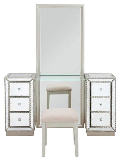 Coast2Coast Home™ Accents by Andy Stein Elsinore Champagne Vanity Mirror and Stool Set-1