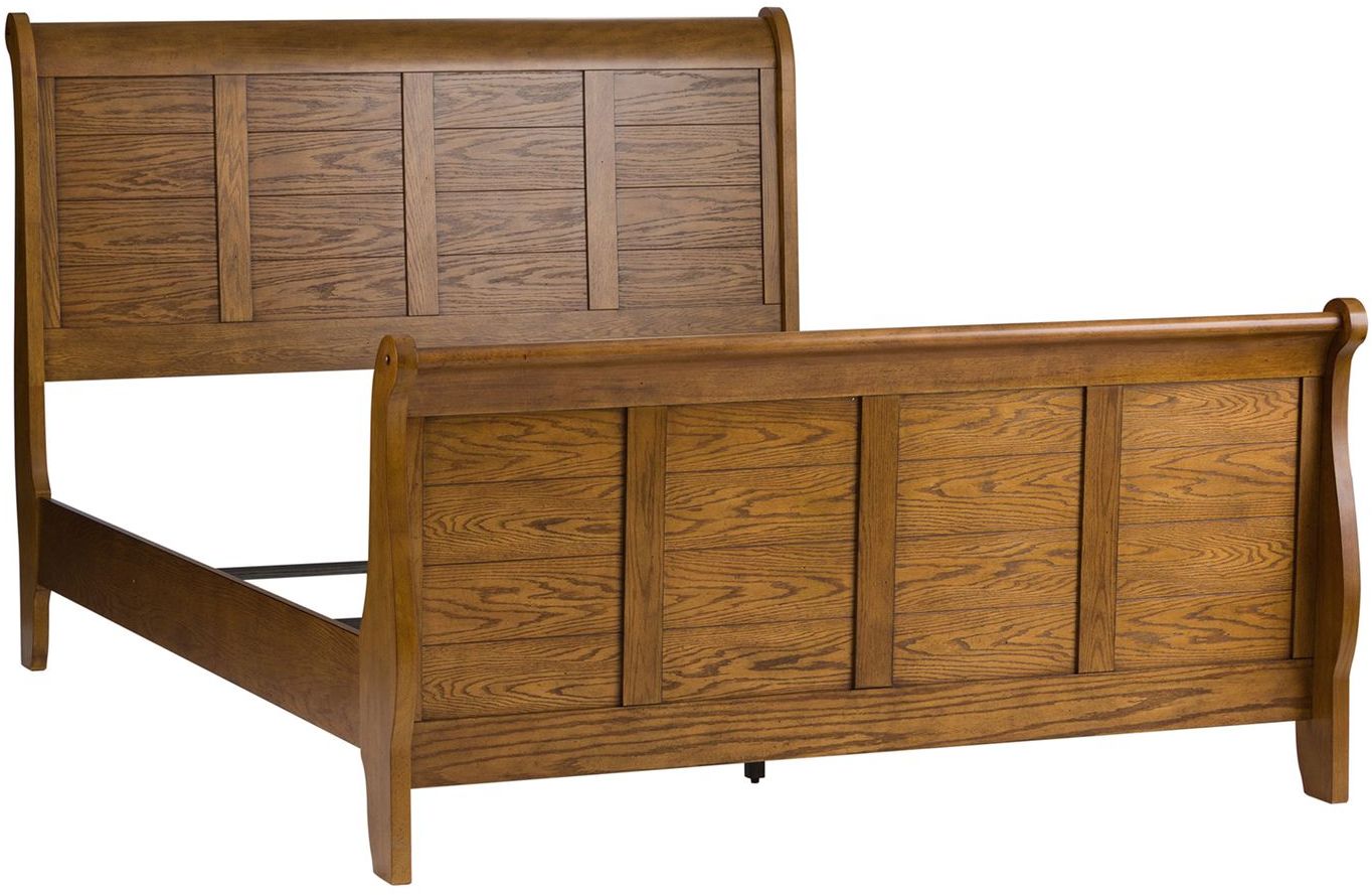 Liberty Furniture Grandpas Cabin Aged Oak Queen Sleigh Headboard and Footboard