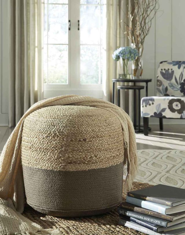 Signature Design by Ashley® Sweed Valley Natural/Charcoal Pouf 2