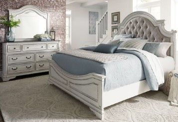 Liberty Magnolia Manor 3-Piece Antique White Queen Upholstered Bedroom Set