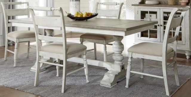Liberty Whitney 5-Piece Antique Linen/Weathered Gray Trestle Table Set-0