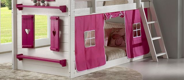 Donco Trading Company White and Pink Twin/Twin Sweetheart Bunk Bed With Pink Tent-1