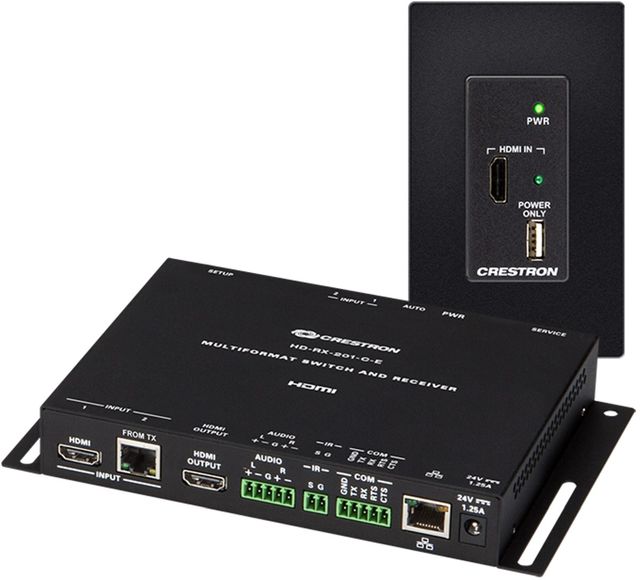 Crestron® DM Lite Black HD Scaling Auto-Switcher and HDMI® over CATx Extender 200  with Wall Plate Transmitter