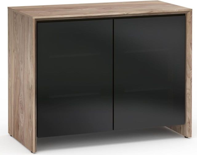 Salamander Designs® Barcelona 323 AV Cabinet-Natural Walnut/Black Glass 2
