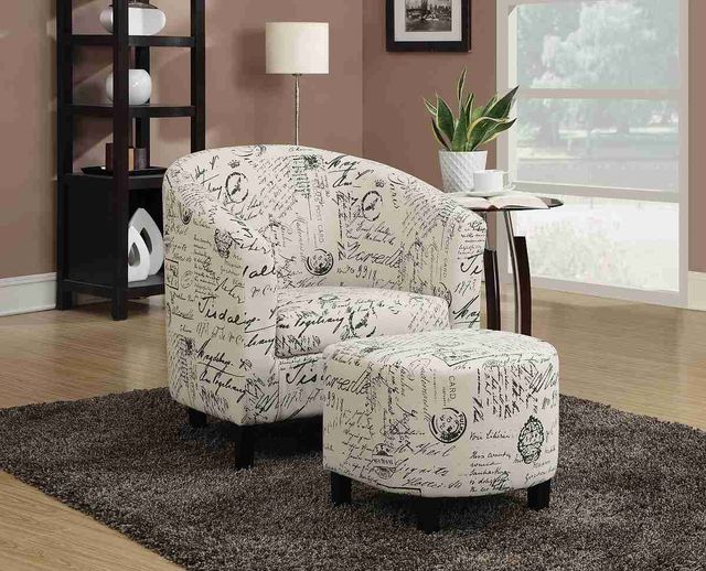Coaster® Off White 2-Piece Upholstered Accent Chair And Ottoman 1