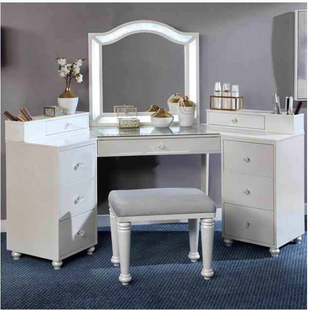 furniture of america louise white vanity with stool