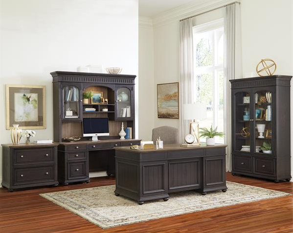 Riverside Furniture Regency Antique Oak/Matte Black Executive Desk-2