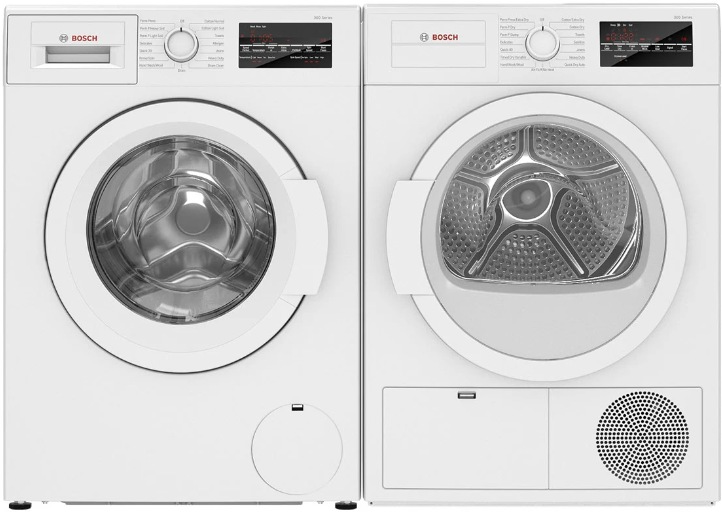 Bosch 300 Series White Front Load Laundry Pair