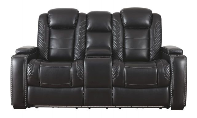 Signature Design by Ashley® Party Time Midnight Power Reclining Loveseat with Console-0