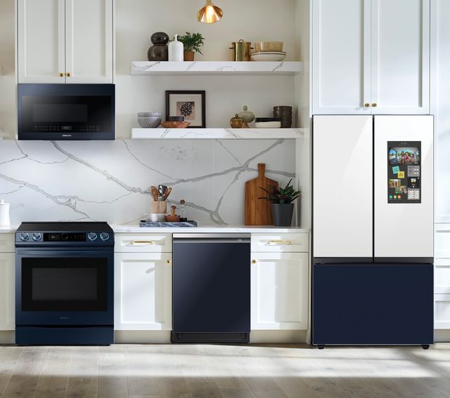 Samsung 5-Piece Kitchen Package with a 30 cu. ft. Smart BESPOKE 3-Door French Door Family Hub Refrigerator with Beverage Center PLUS FREE 10pc Luxury Cookware ($800 Value!)PLUS a FREE $200 Furniture Gift Card!