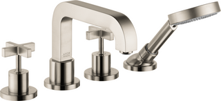 AXOR® Citterio 5.02 GPM Brushed Nickel 4 Hole Roman Tub Set Trim with Cross Handles and 1.75 GPM Handshower