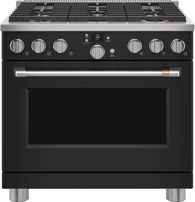 Cuisinière biénergie style Pro de 36 po Café™ de 5.8 pi³ avec friture à air - Noir mat