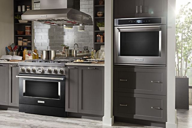 KitchenAid® 36" Imperial Black Commercial-Style Free Standing Dual Fuel Range 5
