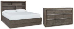 Benchcraft® Anibecca 2-Piece Weathered Gray Queen Bookcase Bed Set
