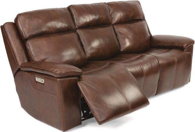 Flexsteel® Chance Brown Leather Power Gliding Sofa with Power Headrest-2