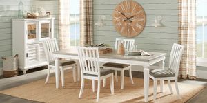 Hilton Head White Leg Dining Table and 4 White Chairs