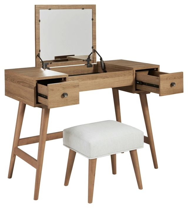 Signature Design by Ashley® Thadamere Light Brown Vanity with Stool 2