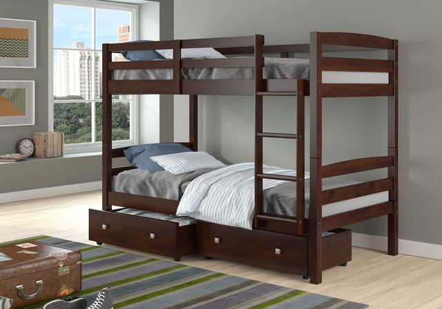 Donco Trading Company Twin Over Twin Devon Bunk Bed With Dual Under Bed Drawers