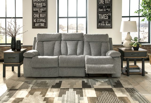Signature Design by Ashley® Mitchiner Fog Reclining Sofa with Drop Down Table 7