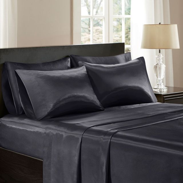 Olliix by Madison Park Essentials Black 2 Pack of Standard Satin Pillowcases-1