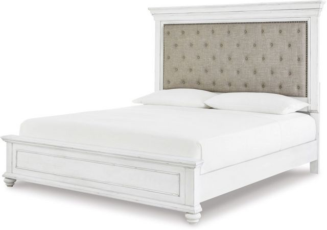 Benchcraft® Kanwyn Whitewash Upholstered California King Panel Bed-0