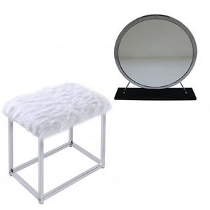 ACME Furniture Adao Black/Chrome Vanity Mirror and Stool Set