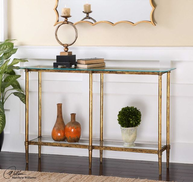 Uttermost® Elenio Glass Top Console Table with Gold Frame-1