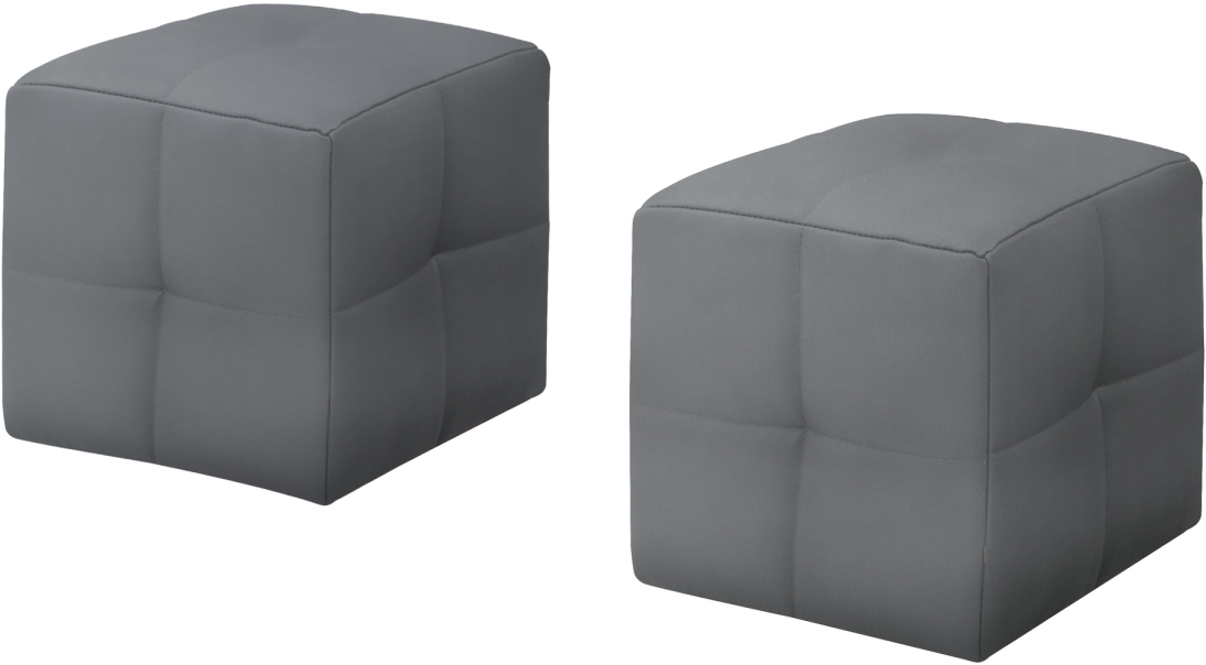 Monarch Specialties Inc. 2 Piece Grey Leather-Look Youth Ottoman Set