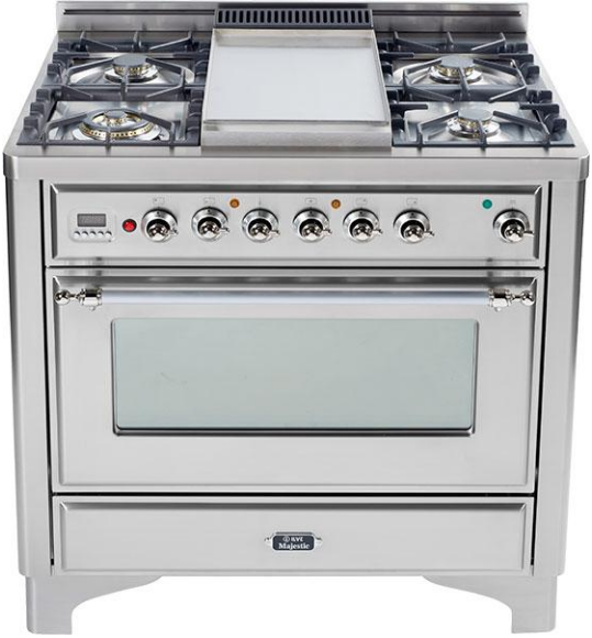Ilve® Majestic Series 35.88" Stainless Steel Free Standing Dual Fuel Range-0