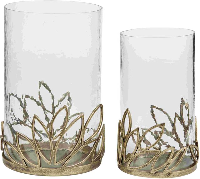 Signature Design by Ashley® Pascal Set of 2 Antique Gold Candles Holder