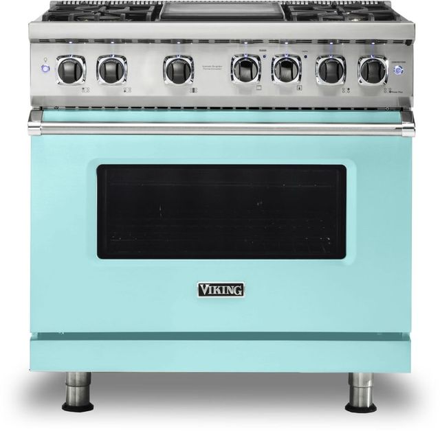 Viking® 5 Series 36" Bywater Blue Pro Style Dual Fuel Liquid Propane Gas Range with 12" Griddle