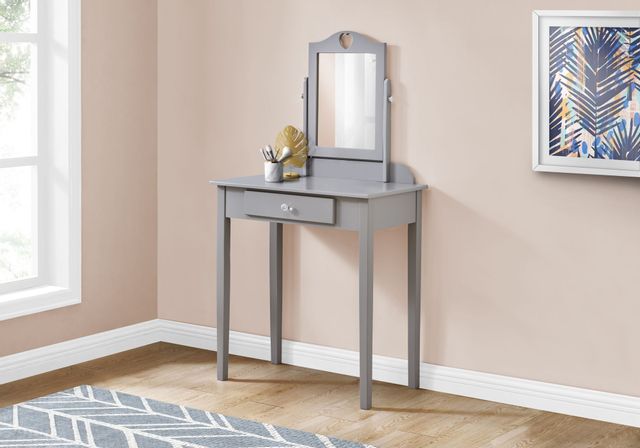 Monarch Specialties Inc. Grey Vanity Table with Mirror and Storage Drawer 3