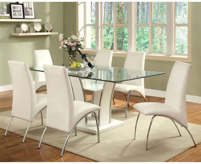 Furniture of America® Glenview 7-Piece White/Chrome Dining Table Set