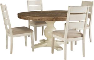 Signature Design by Ashley® Grindleburg 5-Piece Light Brown/Antique White Round Dining Room Table Set