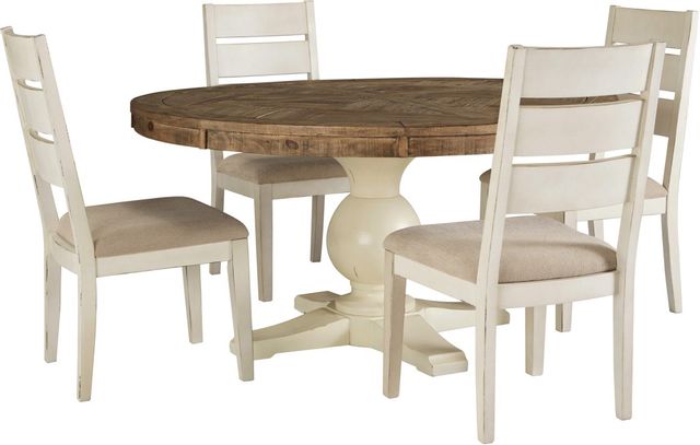 Signature Design by Ashley® Grindleburg 5-Piece Light Brown/Antique White Round Dining Room Table Set-0