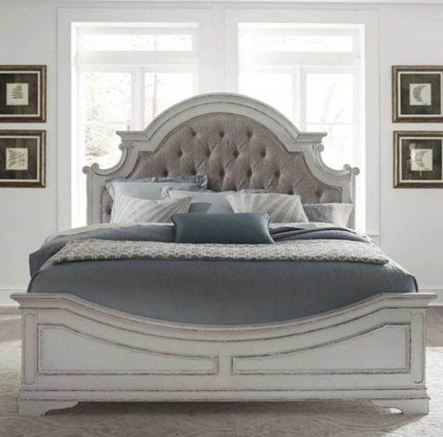 Liberty Magnolia Manor Antique White Queen Upholstered Bed 1